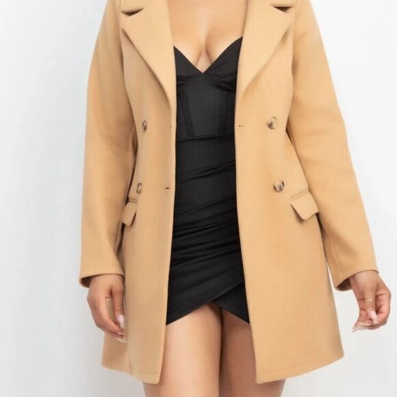 Camel double breasted solid coat - Picture 6 of 9